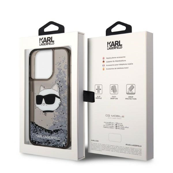 Karl Lagerfeld KLHCP14LLNCHCK Apple iPhone 14 Pro black hardcase Glitter Choupette Head