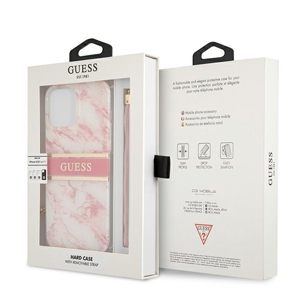 Guess GUHCP13XKMABPI Apple iPhone 13 Pro Max pink hardcase Marble Strap Collection