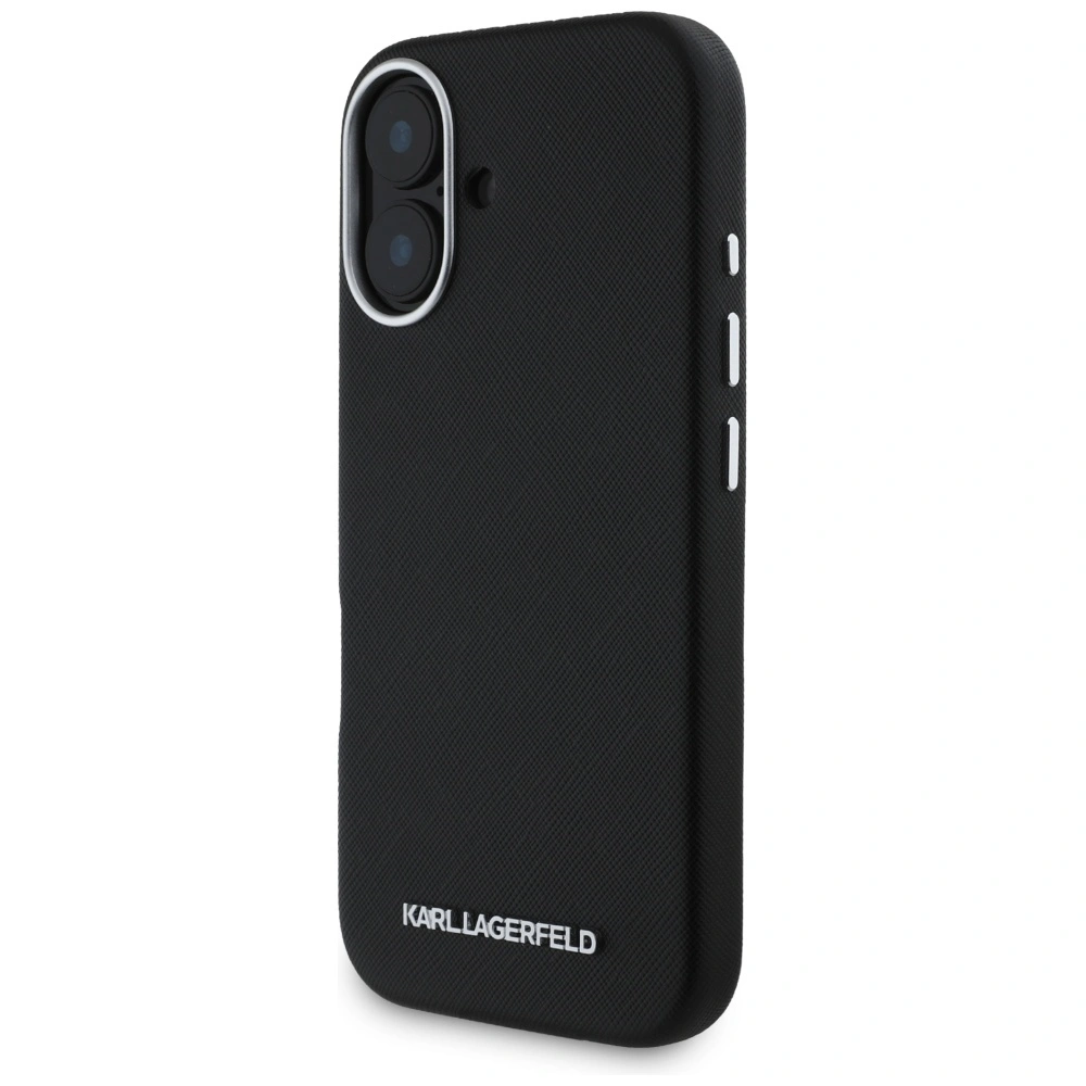 Karl Lagerfeld Saffiano Full Wrapped Elongated Metal Logo MagSafe Apple iPhone 16 black
