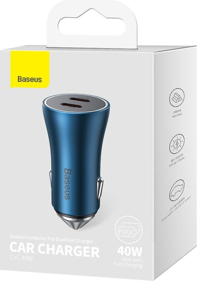 Baseus Golden Contactor Pro car charger 2x USB-C 40W blue