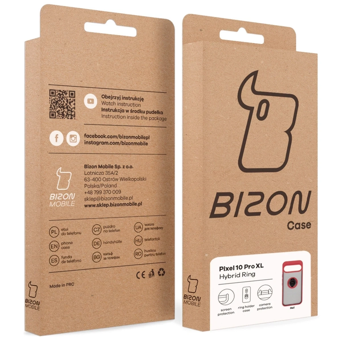Etui z uchwytem na palec Bizon Case Hybrid Ring do Google Pixel 10 Pro XL przydymione z czerwoną ramką