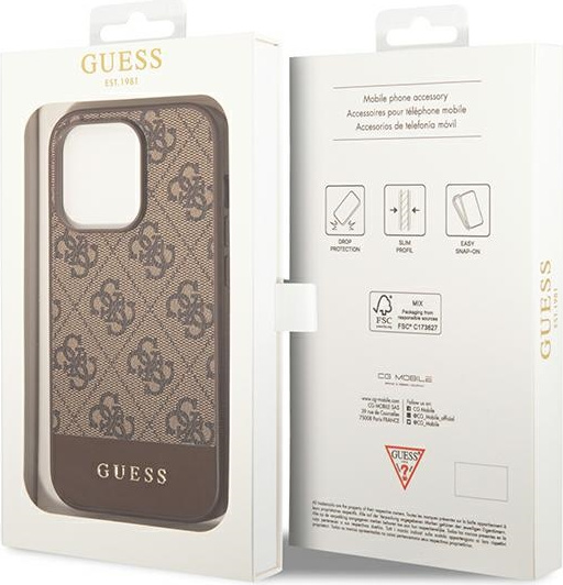Guess GUHCP14LG4GLBR Apple iPhone 14 Pro brown hard case 4G Stripe Collection