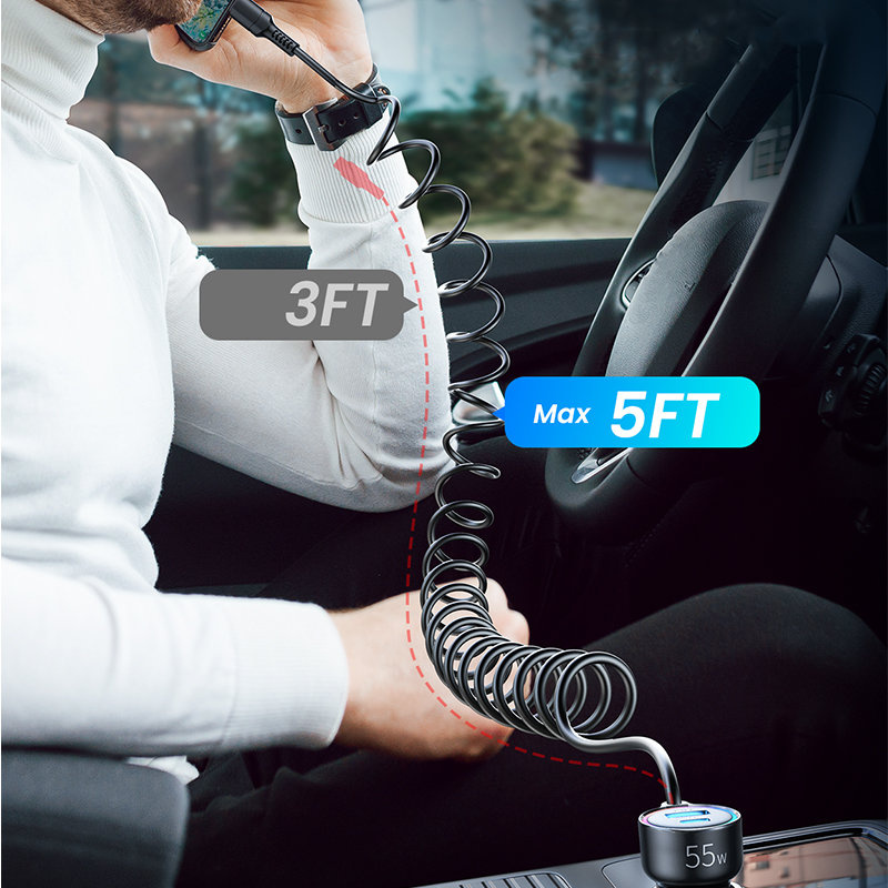 Joyroom fast car charger 3 in 1 with USB-C cable 1.5m 55W black (JR-CL07)