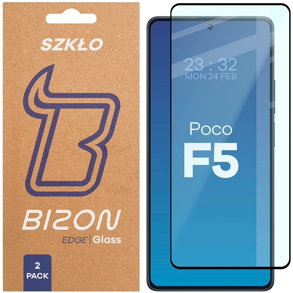Szkło hartowane Bizon Glass Edge Duo do Xiaomi POCO F5 czarna ramka [2 PACK]