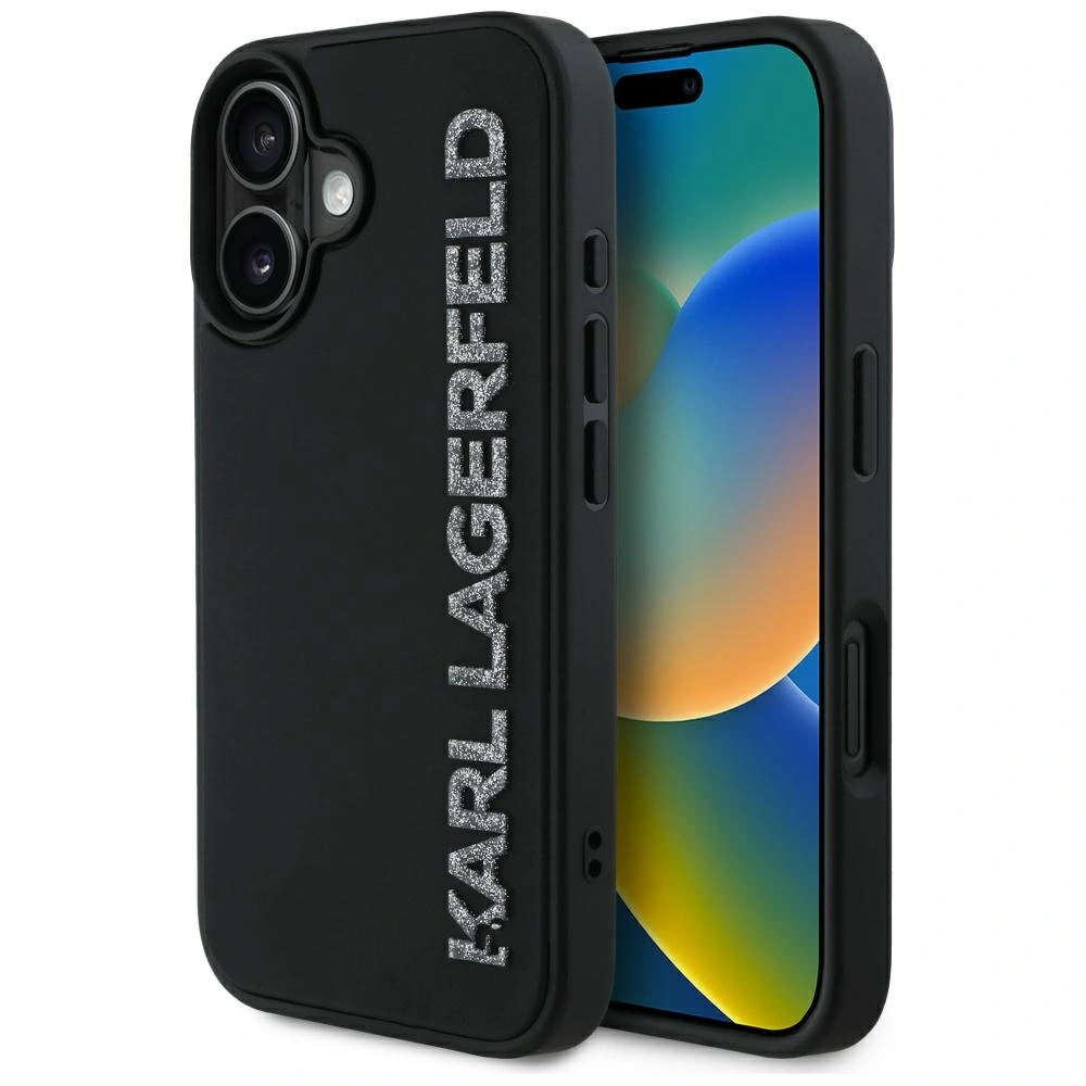 Karl Lagerfeld HC 3D Rubber Elongated Glitter Apple iPhone 16 black