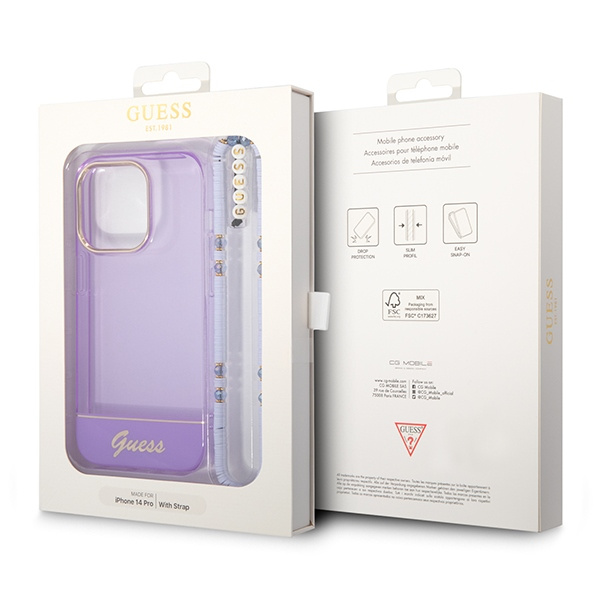 Guess GUHCP14XHGCOHU Apple iPhone 14 Pro Max purple hardcase Translucent Pearl Strap
