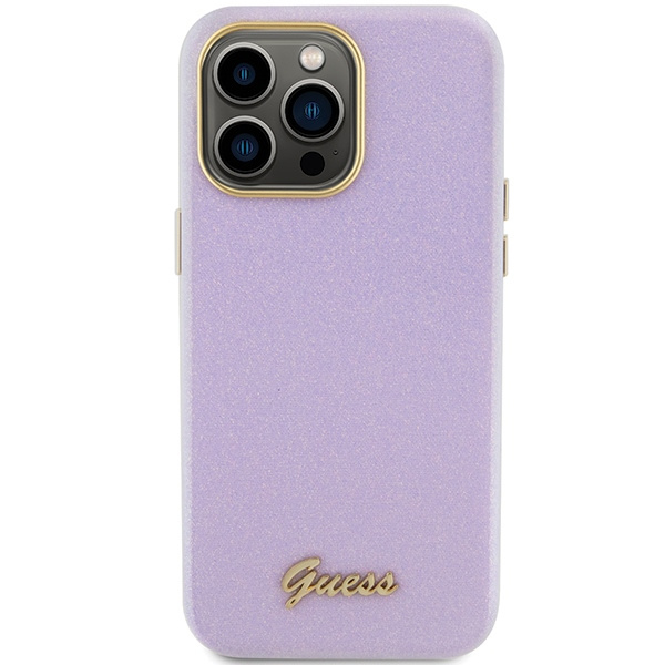 Guess GUHCP15LPGMCSL Apple iPhone 15 Pro hardcase Glitter Glossy Script lilac