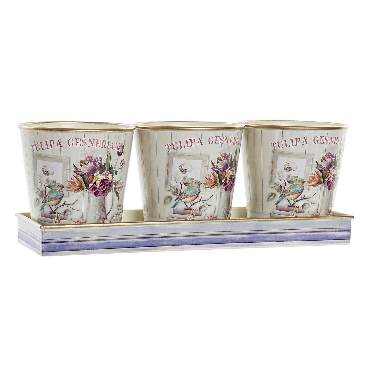 Set of pots DKD Home Decor Pink Golden PVC Shabby Chic 38 x 13 x 14 cm (3 Pieces)
