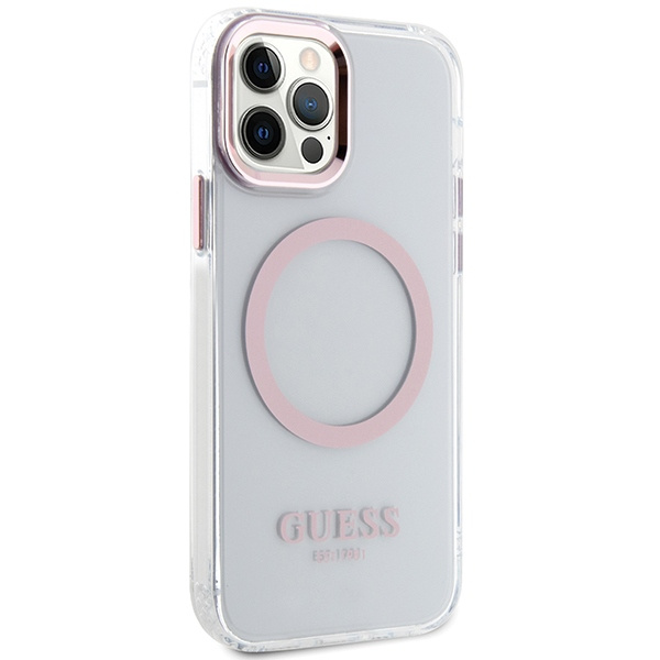 Guess GUHMP12MHTRMP Apple iPhone 12/12 Pro pink hard case Metal Outline Magsafe