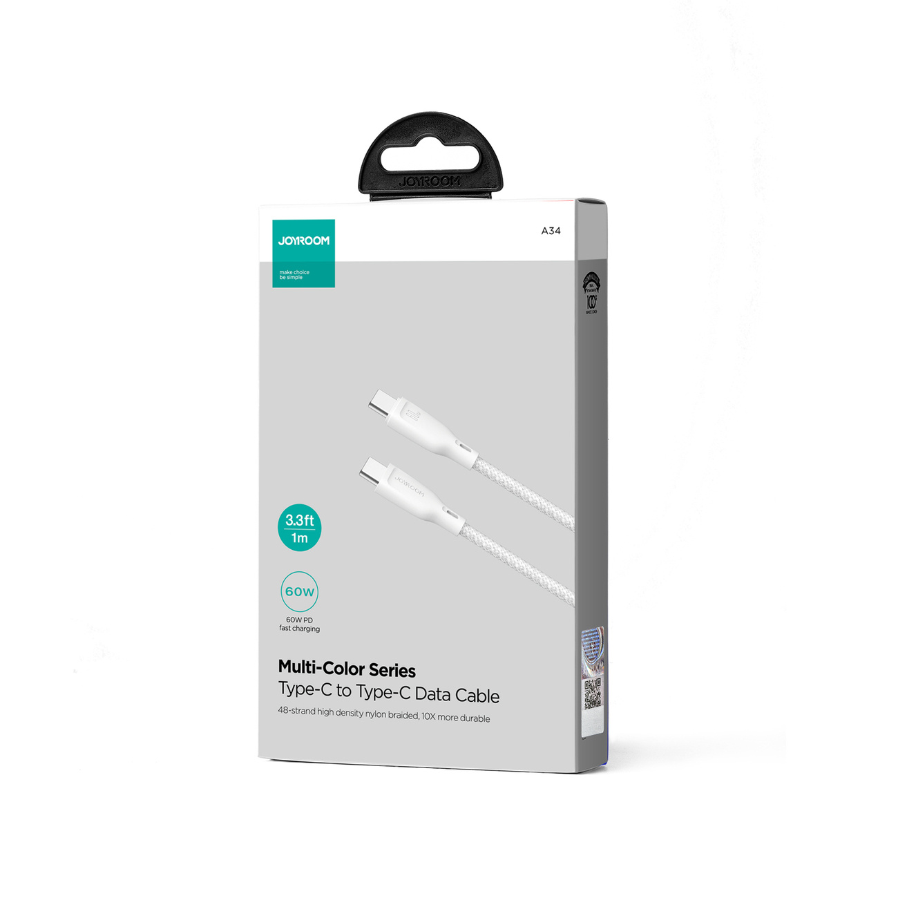 Joyroom Multi-Color Series SA34-CC3 USB-C / USB-C 60W cable 1m white