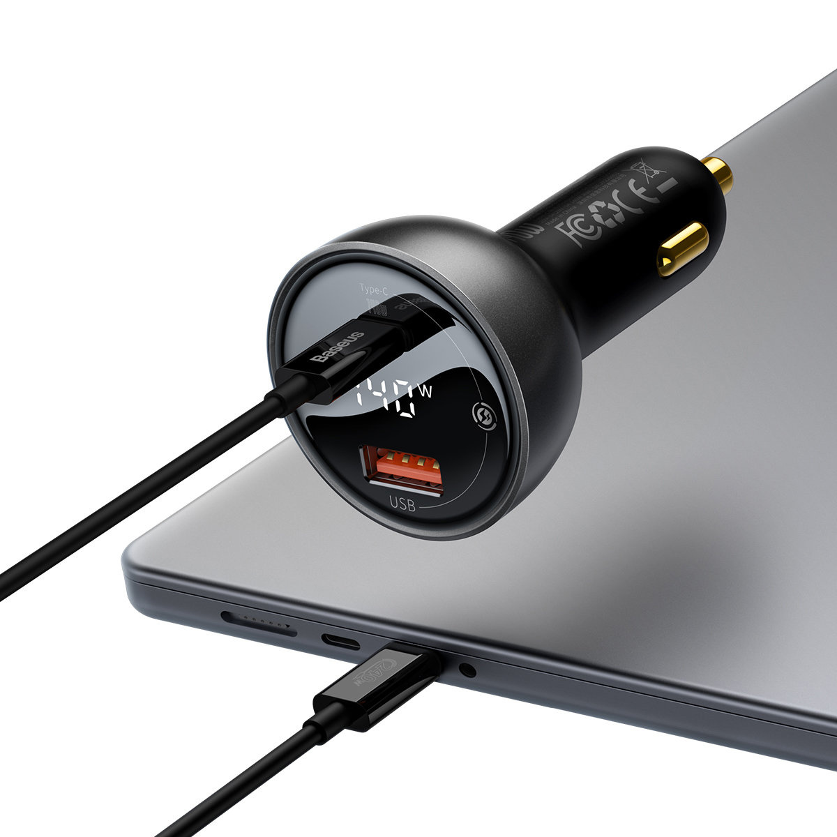 Baseus Digital Display Car Charger USB-A/USB-C PD 3.1 140W + USB-C 5A 240W cable 1m black