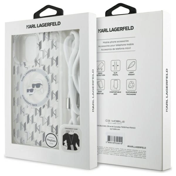 Karl Lagerfeld KLHMP16LHCKCKLCT Apple iPhone 16 Pro hardcase IML Crossbody Monogram Karl & Choupette Head MagSafe transparent