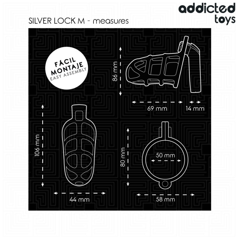 ADDICTED TOYS LOCKED - SILVER LOCK PENIS CAGE METAL SIZE M
