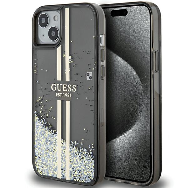 Guess GUHCP15MLFCSEGK Apple iPhone 15 Plus / 14 Plus hardcase Liquid Glitter Gold Stripes black