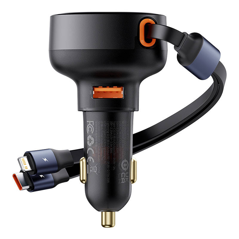 Baseus Enjoyment USB-A car charger with USB-C / Lightning cable 60 W (black)