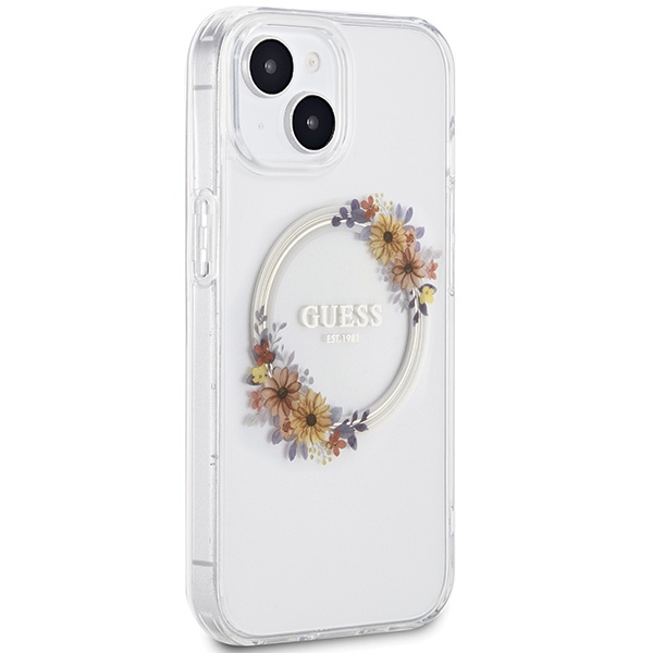 Guess GUHMP15SHFWFCT Apple iPhone 15 / 14 hardcase IML Flowers Wreatch MagSafe transparent