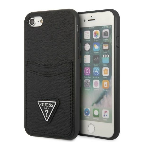 Guess GUHCI8PSATPK Apple iPhone SE 2022/SE 2020/8/7 hardcase black hardcase Saffiano Triangle Logo Cardslot