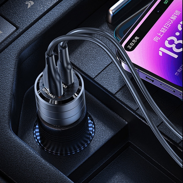 USAMS C36 Car Charger USB-A+USB-C 95W Fast Charge purple (US-CC176)