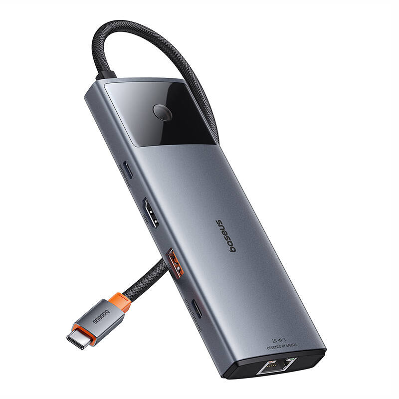 10in1 Baseus Metal Gleam II Series USB-C / HDMI adapter, USB-A (10Gbps), 2xUSB-A, USB-C, USB-C (PD), RJ45, SD/TF, 3.5mm mini-jack