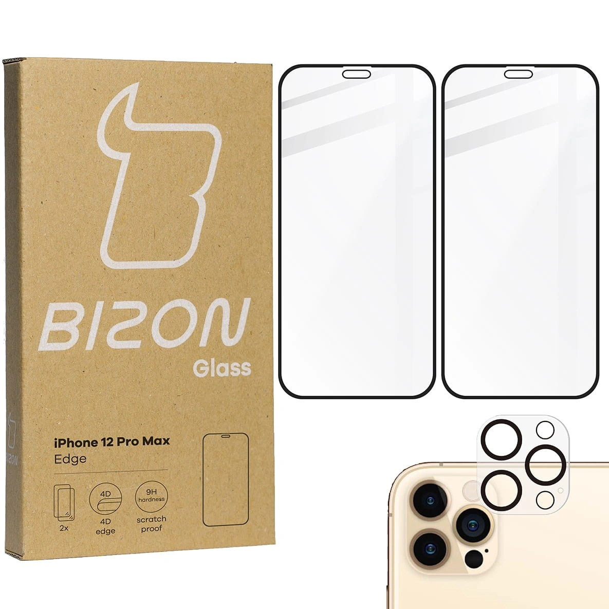 Bizon Glass Edge CF tempered glass - [2 PACK] + lens protection Apple iPhone 12 Pro Max black