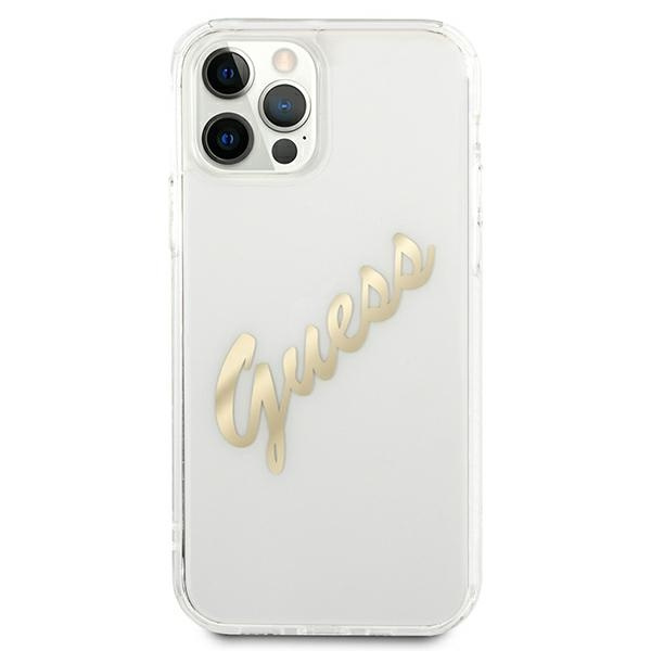 Guess GUHCP12MKTRSVGO Apple iPhone 12/12 Pro Transparent hardcase Vintage Script Gold