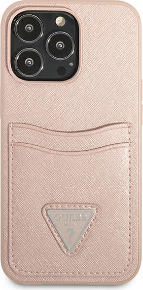 Guess GUHCP13XPSATPP Apple iPhone 13 Pro Max pink hardcase SaffianoTriangle Logo Cardslot