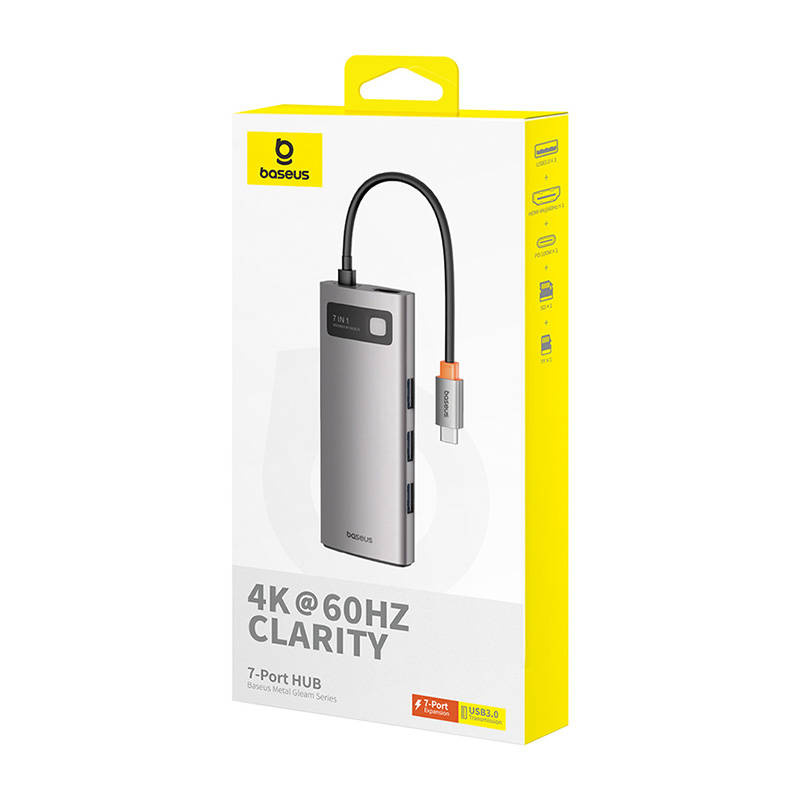 Baseus Gleam hub 7in1 USB-C to 1x HDMI4K 60Hz+3xUSB3.0+1xPD+1xSD/TF adapter (gray)