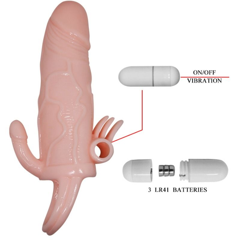 BRAVE MAN PENIS COVER WITH CLIT AND ANAL STIMULATION FLESH 16.5 CM