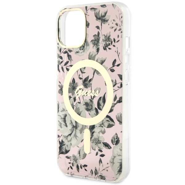 Guess GUHMP14MHCFWSP Apple iPhone 14 Plus pink hardcase Flower MagSafe