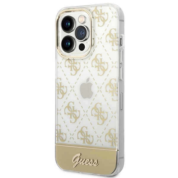 Guess GUHCP14LHG4MHG Apple iPhone 14 Pro gold hardcase 4G Pattern Script