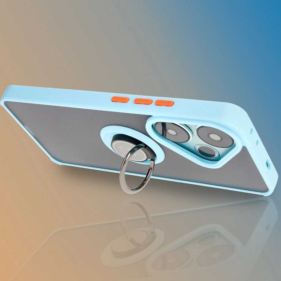 Bizon Case Hybrid Ring Xiaomi Poco F6 smoky with a light blue frame