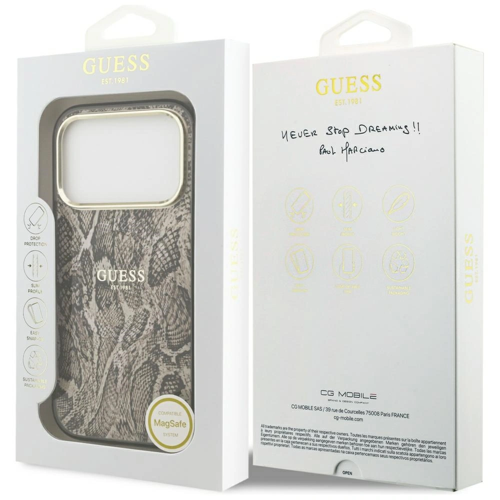 Etui Guess Python Pattern MagSafe do Apple iPhone 17 Pro Max brązowy