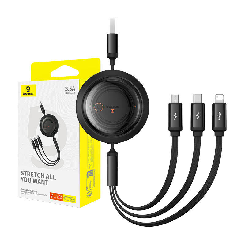 Baseus Free2Draw 3-in-1 cable USB-A / micro USB, Lightning, USB-C 3.5A 1.1m cable black