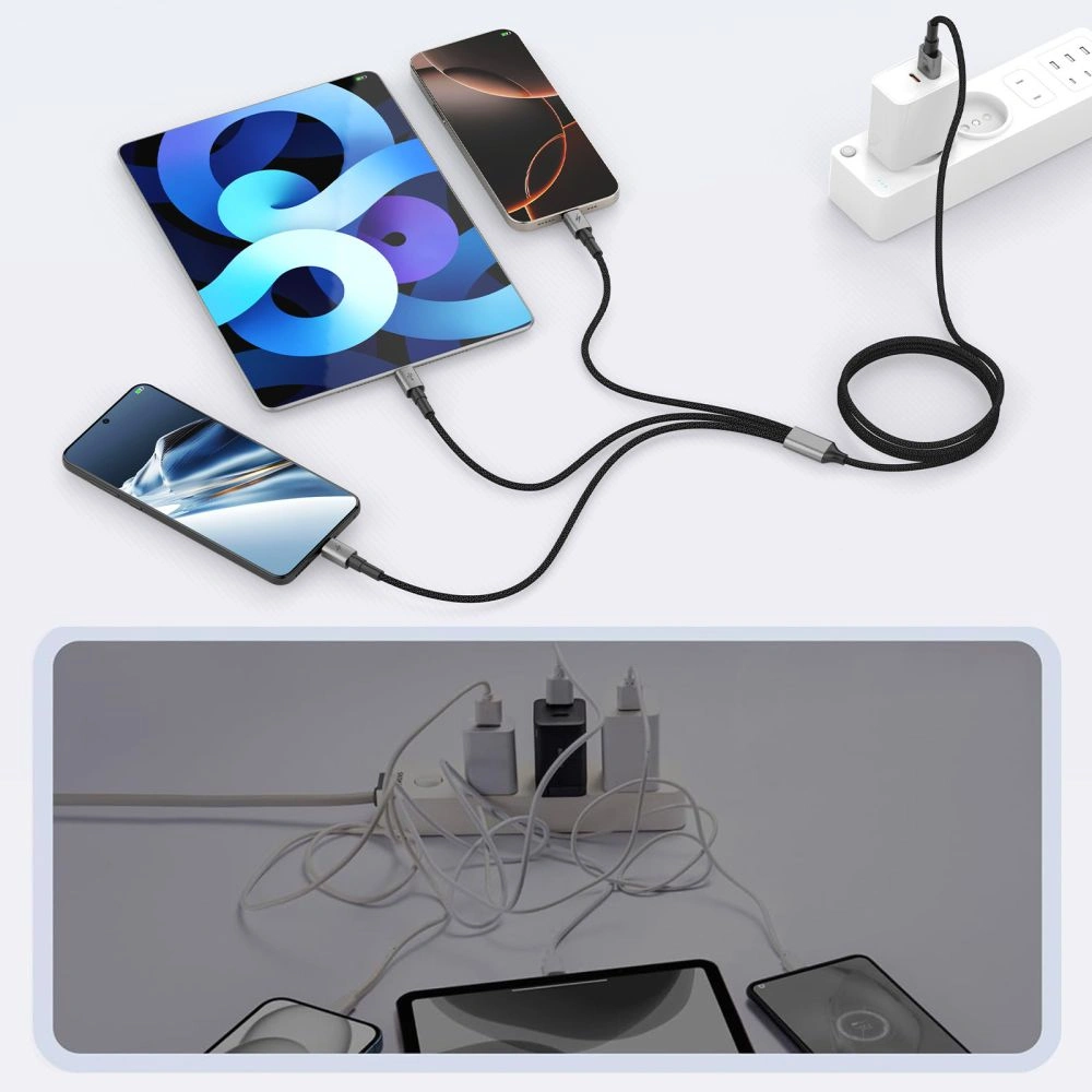 Kabel 3w1 Tech-Protect Ultraboost Dna 3in1 USB-A / Lightning, USB-C, Micro USB Cable 3a 120cm Iron Grey
