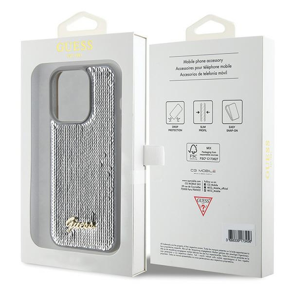 Guess GUHCP15XPSFDGSS Apple iPhone 15 Pro Max hardcase Sequin Script Metal silver