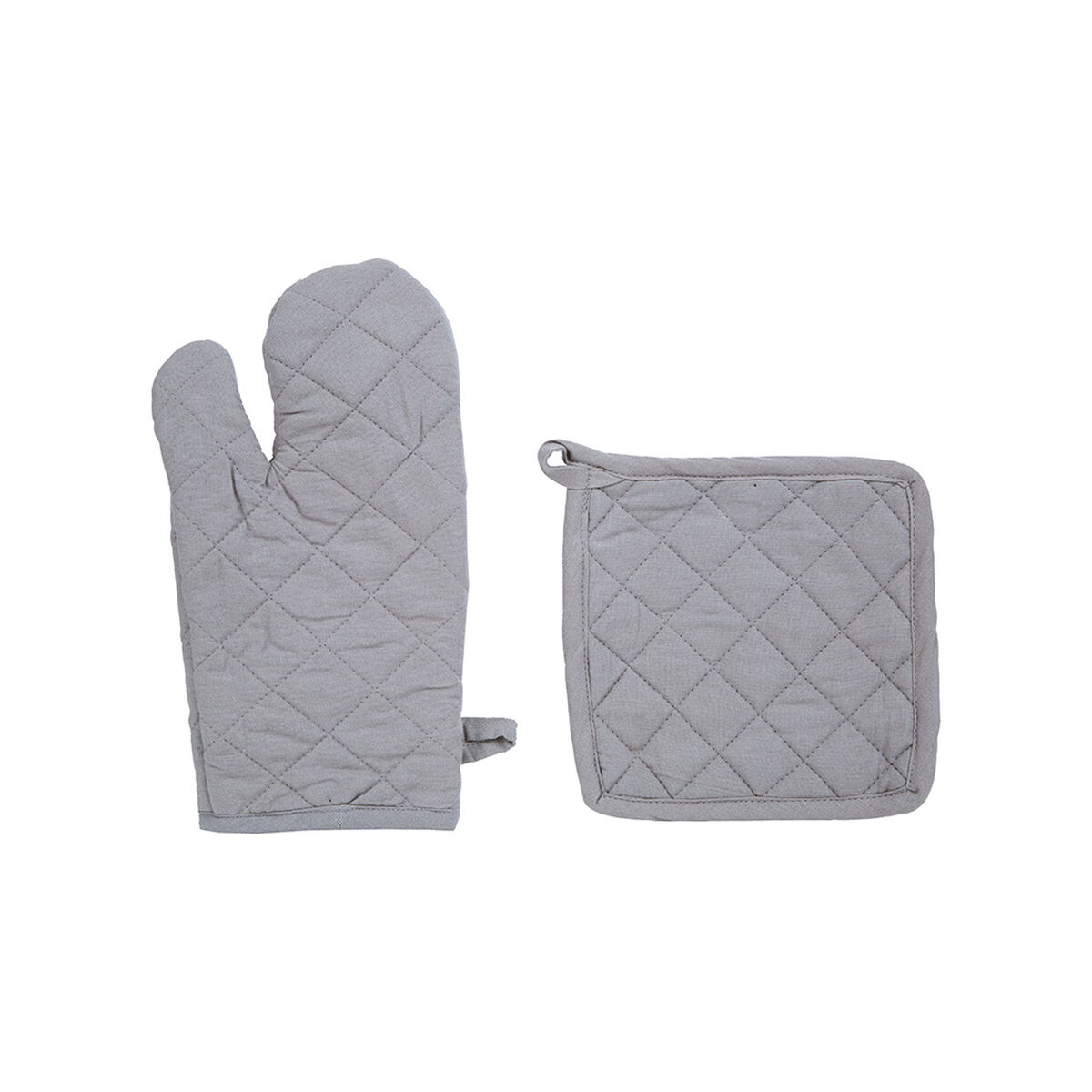 Oven Gloves and Pot Holder Set Atmosphera Grey Cotton