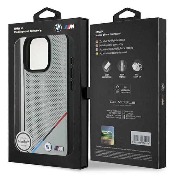 BMW BMHMP16L23PUPDG Apple iPhone 16 Pro hardcase M Perforated Tricolor Line MagSafe grey