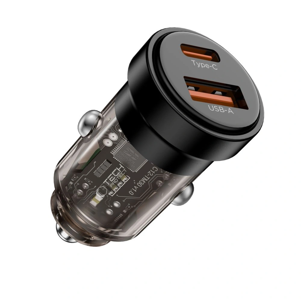 Tech-Protect CC03 2-port Car Charger USB-A, USB-C PD 45W / QC 3.0 Black
