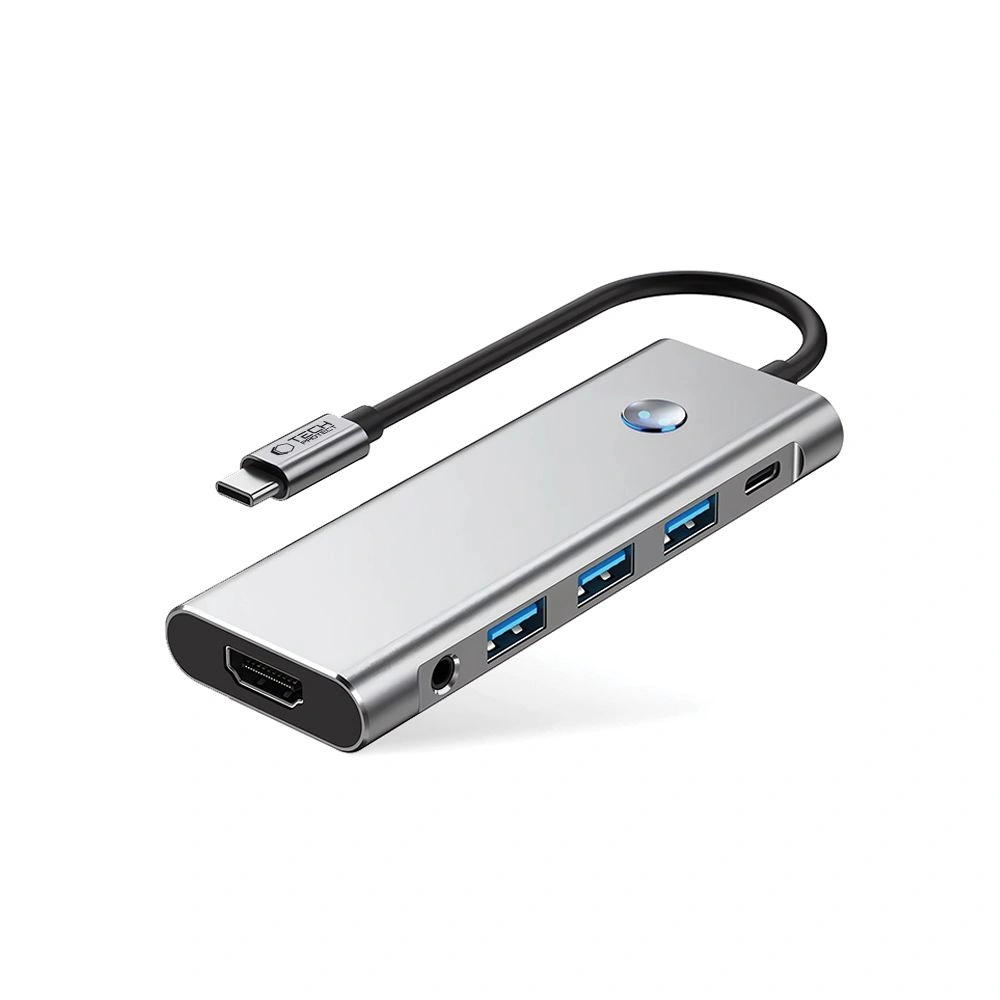 Tech-Protect HB04 HUB Adapter 9in1 USB-C + USB-A 2.0 + USB-A 3.0 + HDMI 4K60Hz + SD/TF + PD 100W + Jack 3.5mm Space Grey