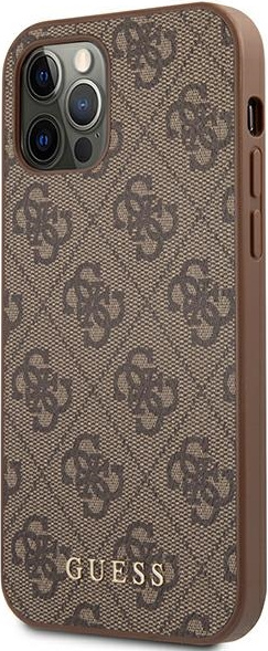 Guess GUHCP12MG4GFBR Apple iPhone 12/12 Pro brown hard case 4G Metal Gold Logo