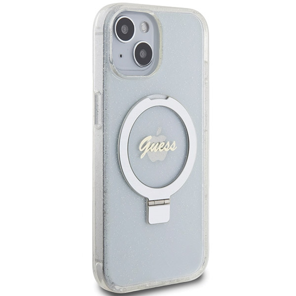 Guess GUHMP15SHRSGSD Apple iPhone 15 / 14 / 13 hardcase Ring Stand Script Glitter MagSafe transparent