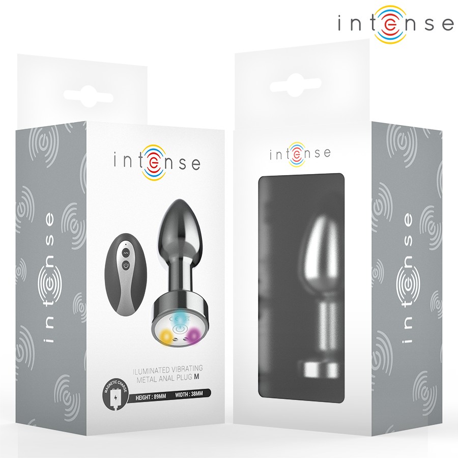 INTENSE - VIBRATING METAL ANAL PLUG WITH LED LIGHTS AND REMOTE CONTROL - SIZE M
