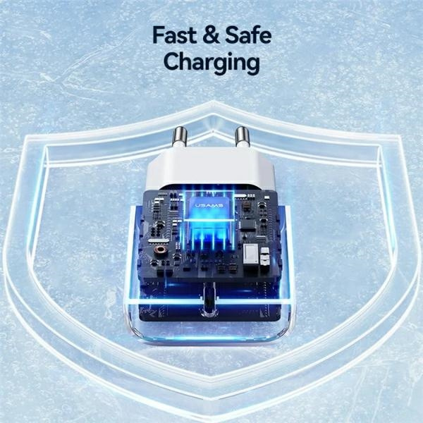 USAMS T65 US-CC226 wall charger USB-C PD 20W Fast Charging + USB-C / Lightning cable 30W white