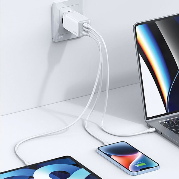 USAMS CC180TC04 wall charger 2xUSB-C+1xUSB-A 65W GaN PD+QC Fast Charging Sandru Series gradient blue (US-CC180) 