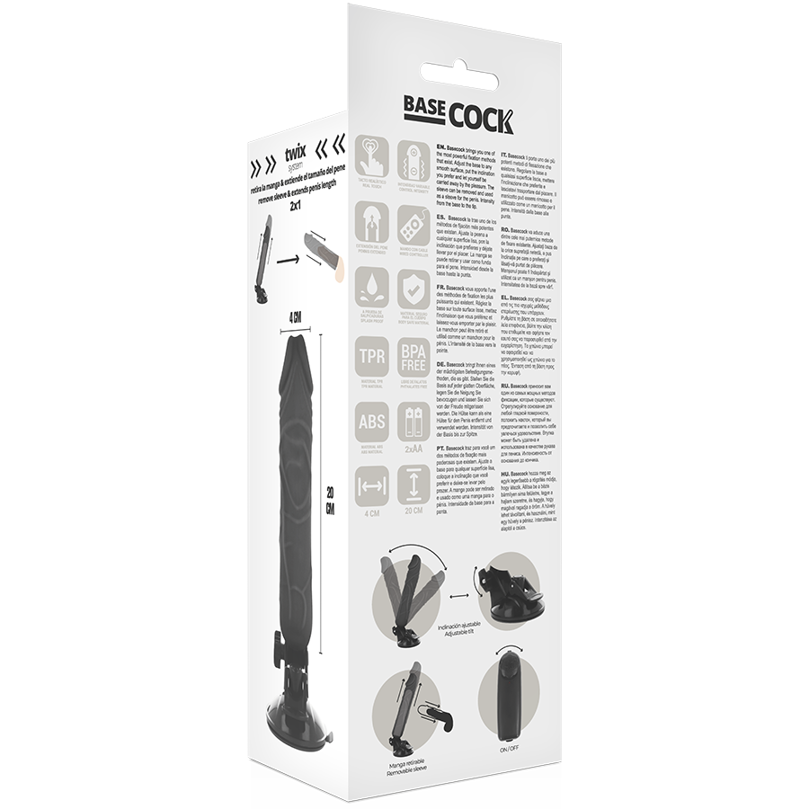 BASECOCK - REALISTIC VIBRATOR REMOTE CONTROL BLACK 20 CM
