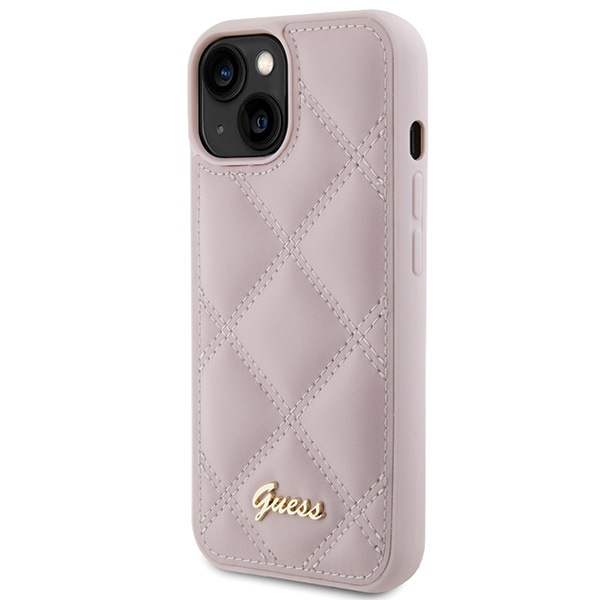 Guess GUHCP15SPSQSQSP Apple iPhone 15 hardcase Quilted Metal Logo pink