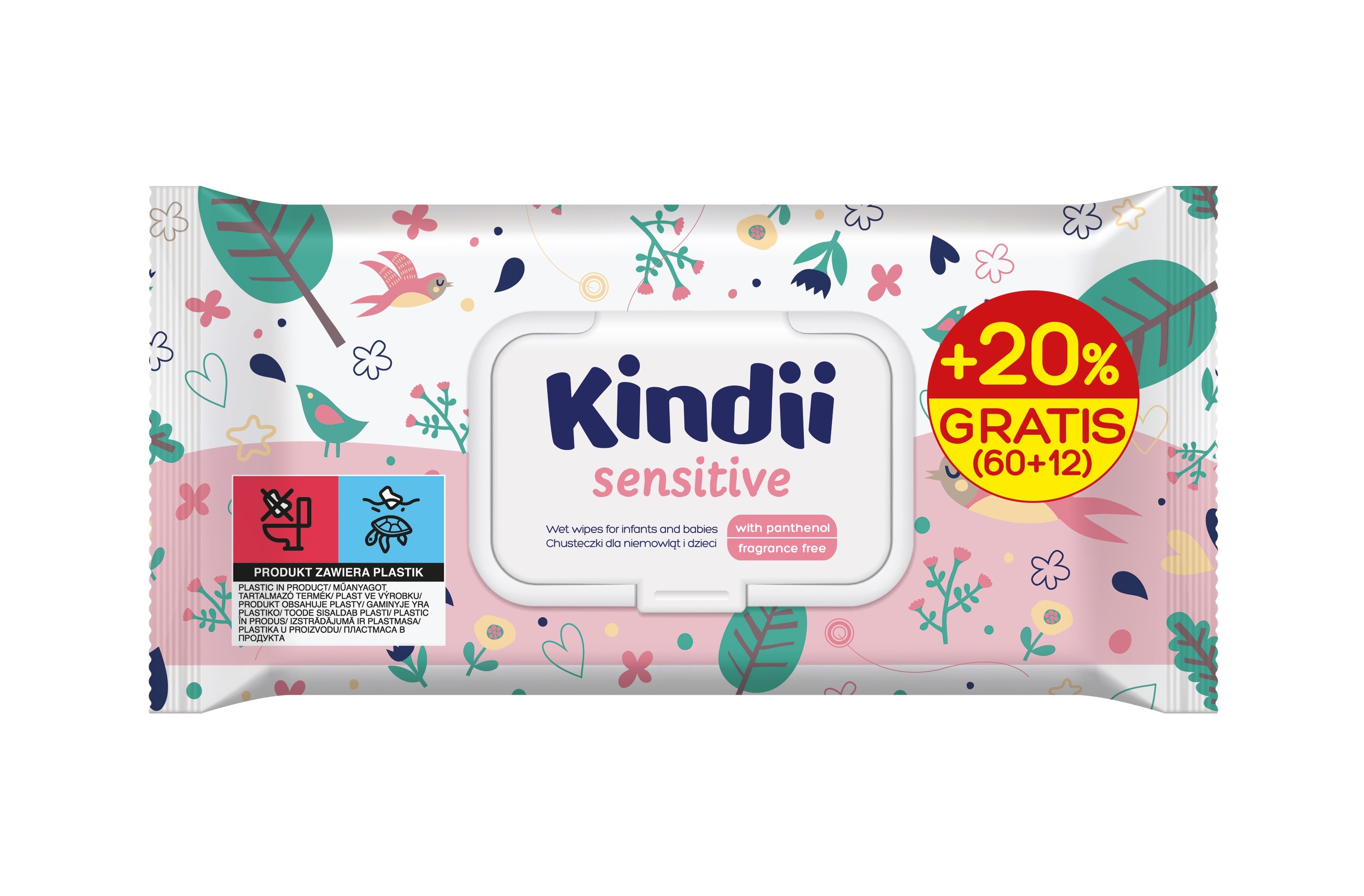 KINDII Sensitive Chusteczki oczyszczające dla niemowląt i dzieci (60+12 szt) cashback pop-up