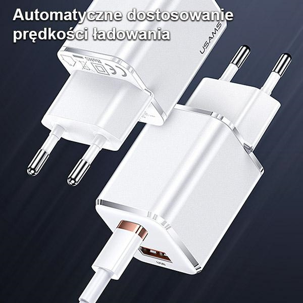 USAMS T43 Wall Charger 1xUSB-C/1xUSB 33W PD 3.0 + QC 3.0 + U63 cable USB-C/Lightning black USKTZ01