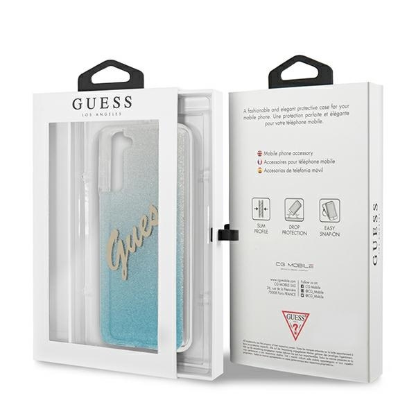 Guess GUHCS21MPCUGLSBL Samsung Galaxy S21+ Plus blue hardcase Glitter Gradient Script