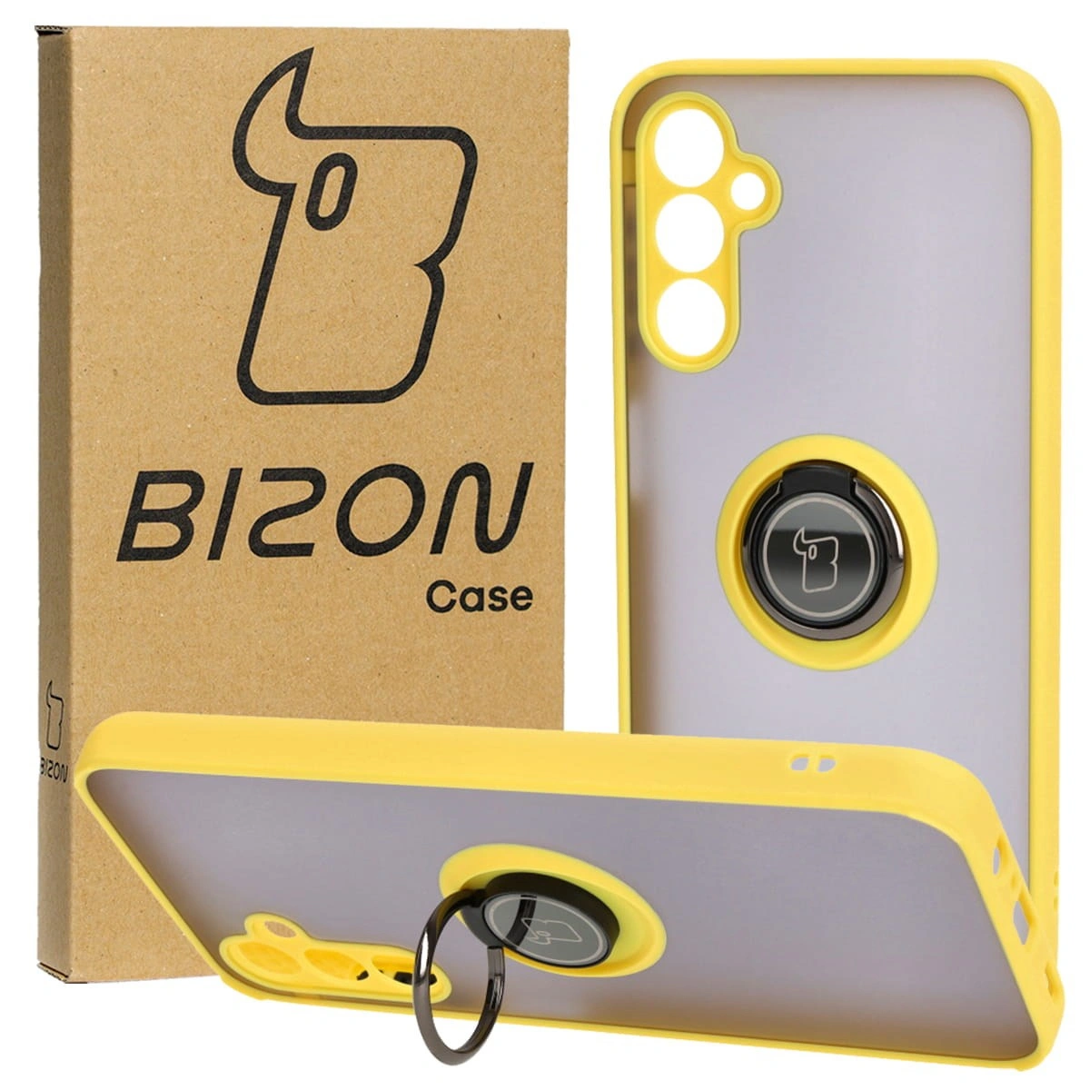 Bizon Case Hybrid Ring Samsung Galaxy M14 5G smoky with a yellow frame